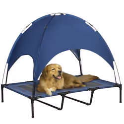 PawHut 122cm Elevated Dog Bed Cooling Raised Pet Cot UV Protection Canopy Blue - Additional view 8