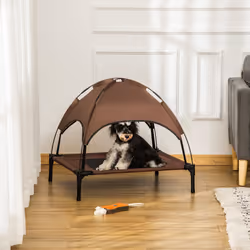 PawHut 76cm Elevated Dog Bed Cooling Raised Pet Cot UV Protection Canopy Brown