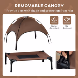 PawHut 76cm Elevated Dog Bed Cooling Raised Pet Cot UV Protection Canopy Brown - Additional view 4