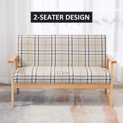 HOMCOM Two Seater Sofa with Rubber Wood Frame Linen Fabric Small Couch Beige