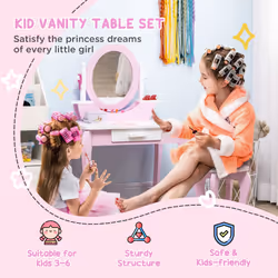 ZONEKIZ Kids Dressing Table Set, Kids Vanity Set w/ Drawer - Pink