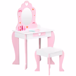 ZONEKIZ Kids Vanity Set w/ Mirror, Drawer, Cute Patterns, for Girls - Pink