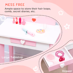 ZONEKIZ Kids Vanity Set w/ Mirror, Drawer, Cute Patterns, for Girls - Pink - Additional view 4