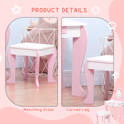 ZONEKIZ Kids Vanity Set w/ Mirror, Drawer, Cute Patterns, for Girls - Pink - Additional view 5