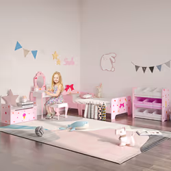 ZONEKIZ Kids Vanity Set w/ Mirror, Drawer, Cute Patterns, for Girls - Pink - Additional view 8
