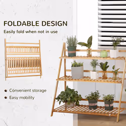 Outsunny 3-Tier Folding Bamboo Plant Stand Display Rack for Indoor & Outdoor
