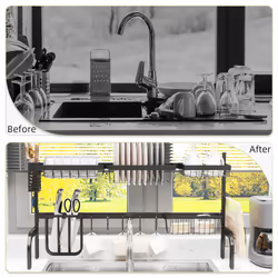 HOMCOM Over The Sink Dish Drying Rack, 2 Tier Adjustable Dish Drainer Black