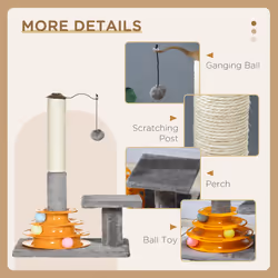 PawHut 56cm Cat Tree for Indoor Cats, Scratching Post w/ Cat Toys - Grey - Additional view 11