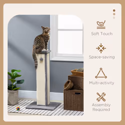PawHut 81cm Cat Scratching Post w/ Sisal Rope, Hanging Ball, Soft Plush - Grey