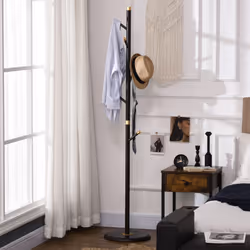 HOMCOM Coat Rack Bamboo Coat Stand with Round Base for Handbags