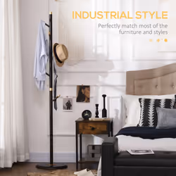 HOMCOM Coat Rack Bamboo Coat Stand with Round Base for Handbags