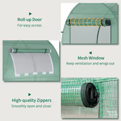 Outsunny Walk in Polytunnel Greenhouse with Roll-up Window and Door, Green - Additional view 4