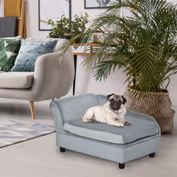 PawHut Pet Sofa Dog Chair Cat Couch w/ Storage, Cushion - Light Grey