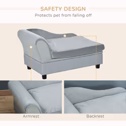 PawHut Pet Sofa Dog Chair Cat Couch w/ Storage, Cushion - Light Grey - Additional view 4