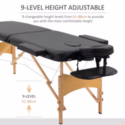 HOMCOM Wooden Folding Spa Beauty Massage Table w/ 2 Sections, Carry Bag, Black - Additional view 10