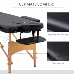 HOMCOM Wooden Folding Spa Beauty Massage Table w/ 2 Sections, Carry Bag, Black - Additional view 4