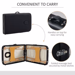 HOMCOM Wooden Folding Spa Beauty Massage Table w/ 2 Sections, Carry Bag, Black - Additional view 5