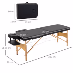 HOMCOM Wooden Folding Spa Beauty Massage Table w/ 2 Sections, Carry Bag, Black - Additional view 9