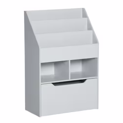 HOMCOM Kids Bookcase, Toy Box w/ Storage Drawer, Wheels for Bedroom - Grey - Additional view 8