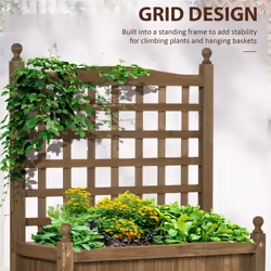 Outsunny Raised Garden Bed with Trellis Garden Planters Indoor Outdoor Brown
