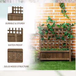 Outsunny Raised Garden Bed with Trellis Garden Planters Indoor Outdoor Brown - Additional view 4