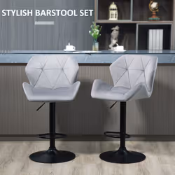 HOMCOM Set Of 2 Luxurious Velvet-Touch Bar Stools Metal Frame Footrest Grey - Additional view 10