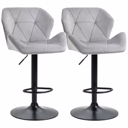HOMCOM Set Of 2 Luxurious Velvet-Touch Bar Stools Metal Frame Footrest Grey - Additional view 8