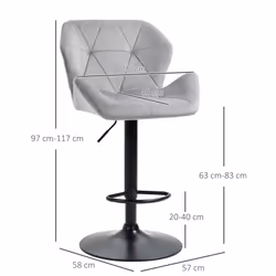 HOMCOM Set Of 2 Luxurious Velvet-Touch Bar Stools Metal Frame Footrest Grey - Additional view 9