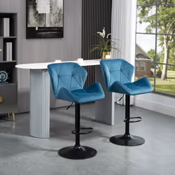 HOMCOM Set Of 2 Luxurious Velvet-Touch Bar Stools Metal Frame Footrest Blue