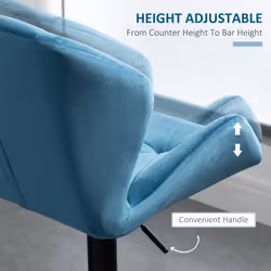 HOMCOM Set Of 2 Luxurious Velvet-Touch Bar Stools Metal Frame Footrest Blue