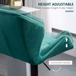 HOMCOM Set Of 2 Luxurious Velvet-Touch Bar Stools Metal Frame Footrest Green - Additional view 11