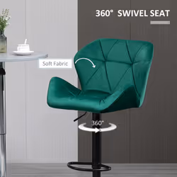 HOMCOM Set Of 2 Luxurious Velvet-Touch Bar Stools Metal Frame Footrest Green - Additional view 5