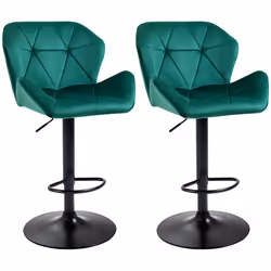 HOMCOM Set Of 2 Luxurious Velvet-Touch Bar Stools Metal Frame Footrest Green - Additional view 8