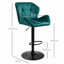 HOMCOM Set Of 2 Luxurious Velvet-Touch Bar Stools Metal Frame Footrest Green - Additional view 9