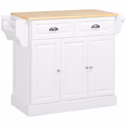 HOMCOM Kitchen Island with Adjustable Shelf Storage Drawers and Cabinets White
