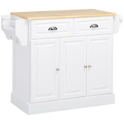 HOMCOM Kitchen Island with Adjustable Shelf Storage Drawers and Cabinets White