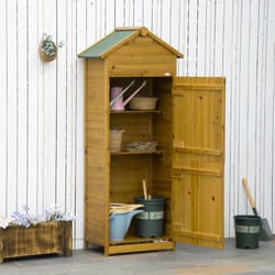 Outsunny Wood Garden Storage Shed Tool Cabinet w/ Roof, 191.5x79x49cm, Natural
