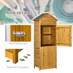 Outsunny Wood Garden Storage Shed Tool Cabinet w/ Roof, 191.5x79x49cm, Natural - Additional view 5
