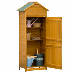 Outsunny Wood Garden Storage Shed Tool Cabinet w/ Roof, 191.5x79x49cm, Natural - Additional view 8
