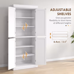 HOMCOM Modern Kitchen Storage Cabinet, 6-Tier Shelves W/ 4 Adjustable, White