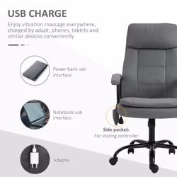 Vinsetto Massage Office Chair Linen Computer Chair with Adjustable Height Grey