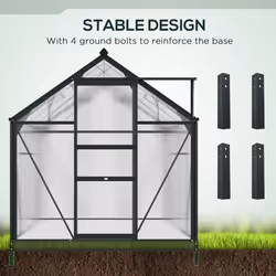 Outsunny 6x8ft Walk-In Polycarbonate Greenhouse Plant Grow Galvanized Aluminium - Additional view 4
