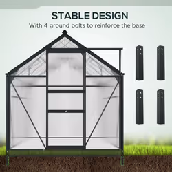 Outsunny 6x10ft Walk-In Polycarbonate Greenhouse Plant Grow Galvanized Aluminium - Additional view 4