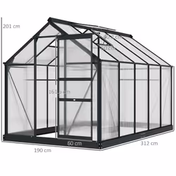 Outsunny 6x10ft Walk-In Polycarbonate Greenhouse Plant Grow Galvanized Aluminium - Additional view 8