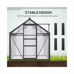 Outsunny 6x6ft Walk-In Polycarbonate Greenhouse Plant Grow Galvanized Aluminium