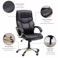 HOMCOM Executive Office Chair Faux Leather Computer Desk Chair w/ Wheel Black - Additional view 5