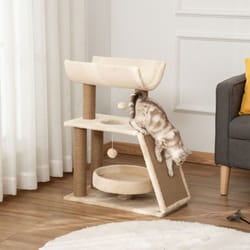 PawHut Cat Tree Kitten Tower w/ Scratching Post, Pad, Bed, Perch, Ball, Brown