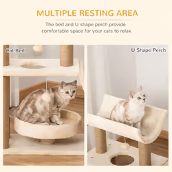 PawHut Cat Tree Kitten Tower w/ Scratching Post, Pad, Bed, Perch, Ball, Brown
