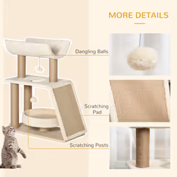 PawHut Cat Tree Kitten Tower w/ Scratching Post, Pad, Bed, Perch, Ball, Brown - Additional view 4