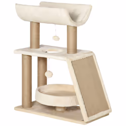 PawHut Cat Tree Kitten Tower w/ Scratching Post, Pad, Bed, Perch, Ball, Brown - Additional view 8